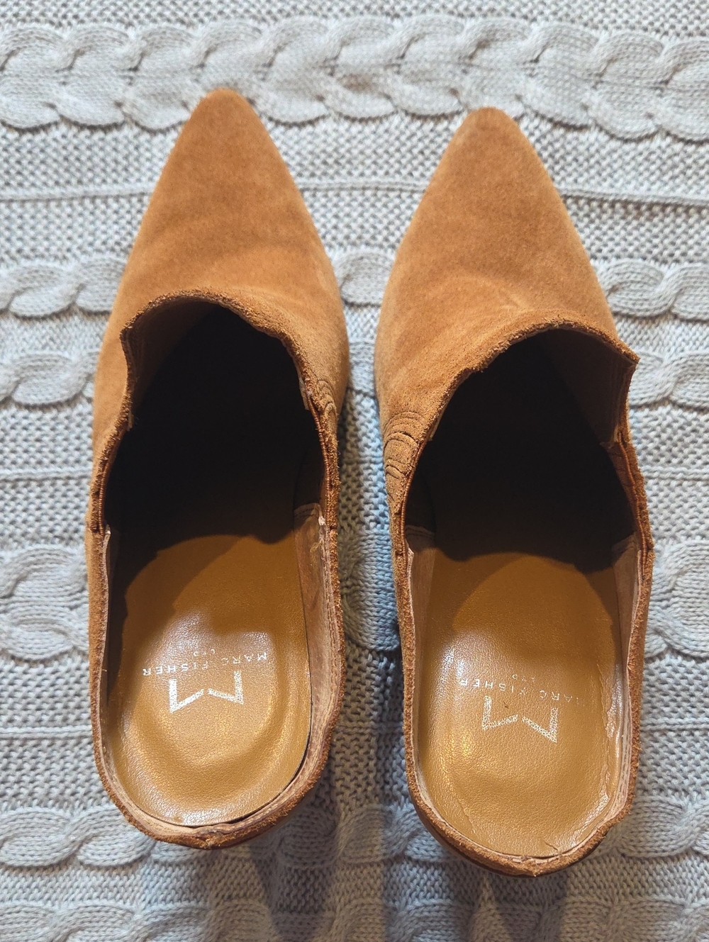 Marc Fisher Gabbi Tan Suede Pointed Snip-Toe Block Heel Slide-On Mule Booties 7 - Picture 3 of 7